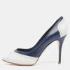 Gianvito Rossi White/blue Leather Peep Toe Pumps In White