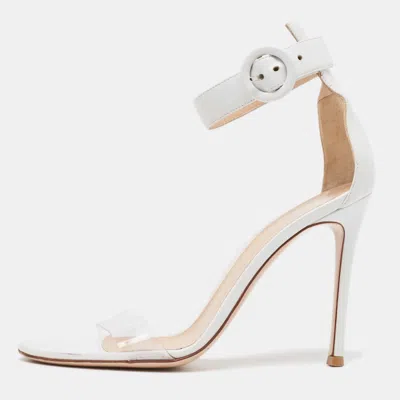 Pre-owned Gianvito Rossi White/transparent Leather And Pvc Open Toe Ankle Strap Sandals Size 37.5