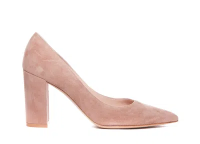 Gianvito Rossi Suede Block Heel Pointed Toe Pumps In Beige