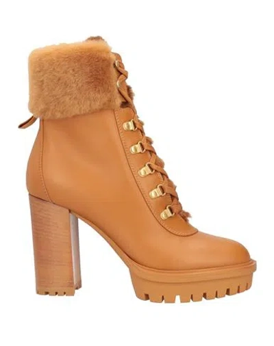 Gianvito Rossi Woman Ankle Boots Tan Size 7.5 Leather, Shearling In Brown