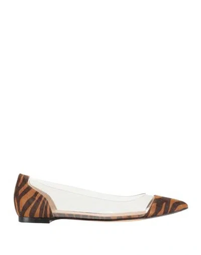 Gianvito Rossi Woman Ballet Flats Brown Size 6.5 Leather, Pvc - Polyvinyl Chloride