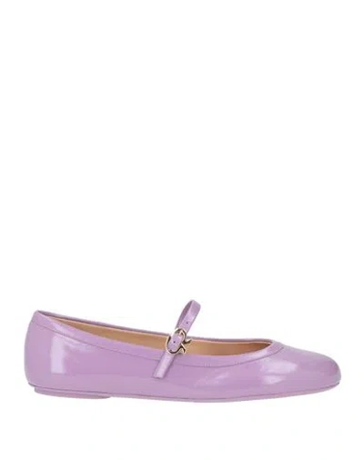 Gianvito Rossi Woman Ballet Flats Purple Size 8 Leather In Animal Print