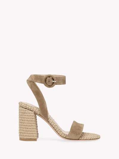 Gianvito Rossi Luana 45 Suede And Raffia Heeled Sandals In Brown