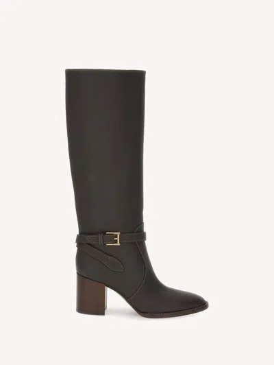 Gianvito Rossi Buckle-strap Pebbled-leather Knee Length Boots In Black