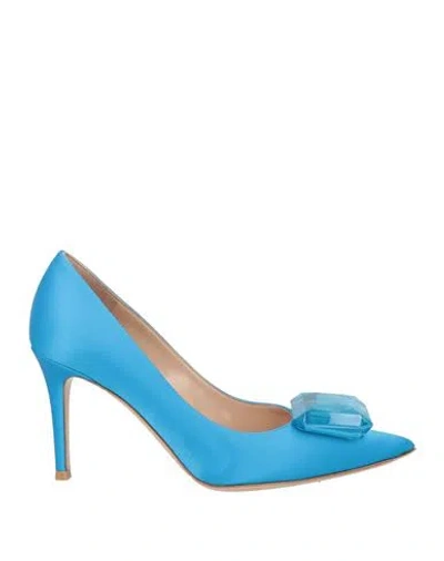 Gianvito Rossi Woman Pumps Azure Size 7.5 Textile Fibers In Blue