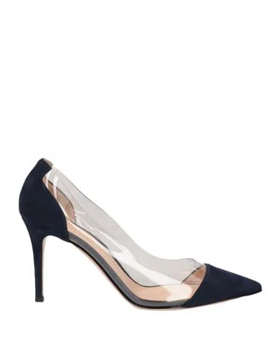 GIANVITO ROSSI GIANVITO ROSSI WOMAN PUMPS BLUE SIZE 6.5 LEATHER, PLASTIC