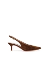 Gianvito Rossi Suede Stiletto Heel Pumps With Ribbon Buckle In Brown