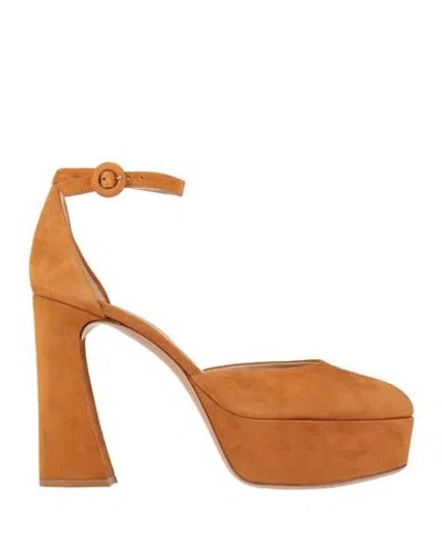 Gianvito Rossi Woman Pumps Camel Size 6.5 Textile Fibers In Brown