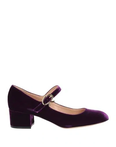 Gianvito Rossi Woman Pumps Dark Purple Size 11.5 Textile Fibers