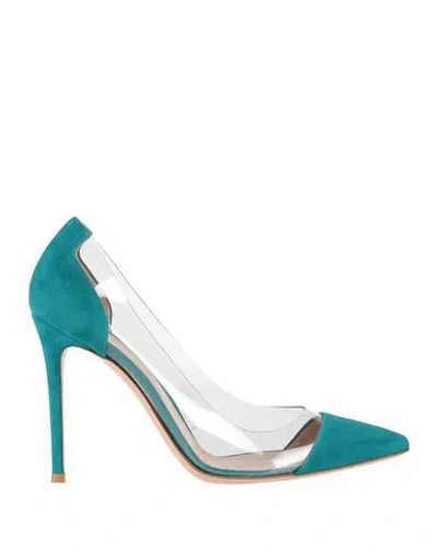 Gianvito Rossi Woman Pumps Deep Teal Size 6.5 Leather, Pvc - Polyvinyl Chloride In Green