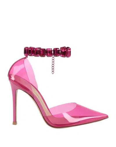 Gianvito Rossi Woman Pumps Fuchsia Size 7.5 Leather, Textile Fibers In Pink