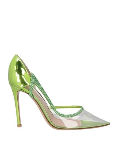 Gianvito Rossi Woman Pumps Lime Green Size 8 Soft Leather, Pvc - Polyvinyl Chloride