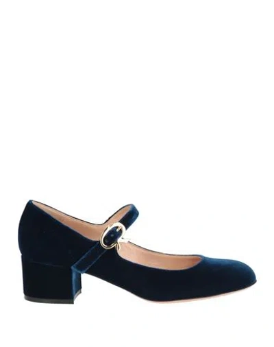 Gianvito Rossi Woman Pumps Navy Size 10.5 Textile Fibers In Blue