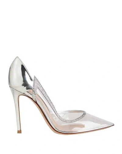 Gianvito Rossi Woman Pumps Silver Size 7.5 Soft Leather, Pvc - Polyvinyl Chloride