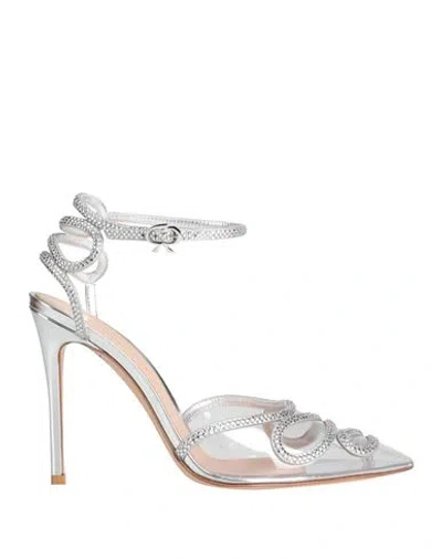 GIANVITO ROSSI GIANVITO ROSSI WOMAN PUMPS SILVER SIZE 9 RUBBER, LEATHER