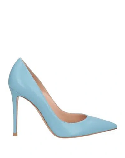 Gianvito Rossi Woman Pumps Sky Blue Size 11 Leather
