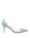 Gianvito Rossi Woman Pumps Sky Blue Size 6.5 Leather, Plastic