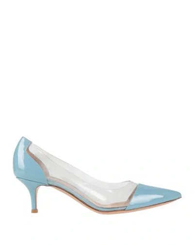 Gianvito Rossi Woman Pumps Sky Blue Size 7 Soft Leather, Plastic In Light Blue