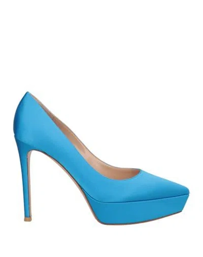 Gianvito Rossi Woman Pumps Turquoise Size 7.5 Textile Fibers In Multi