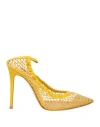 Gianvito Rossi Woman Pumps Yellow Size 10 Textile Fibers, Leather