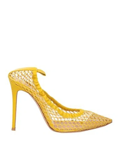 Gianvito Rossi Woman Pumps Yellow Size 11 Textile Fibers, Leather