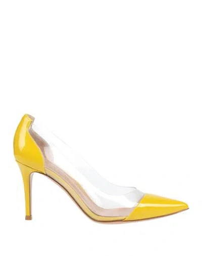Gianvito Rossi Woman Pumps Yellow Size 5.5 Soft Leather, Plastic