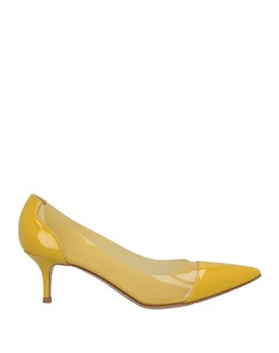 Gianvito Rossi Woman Pumps Yellow Size 6.5 Leather, Plastic