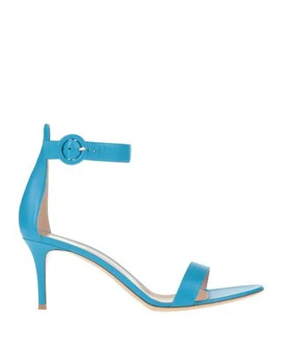 Gianvito Rossi Woman Sandals Azure Size 11.5 Soft Leather In Blue
