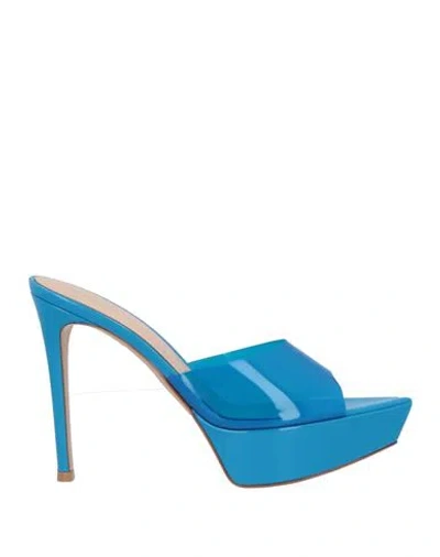 Gianvito Rossi Woman Sandals Azure Size 5.5 Rubber, Soft Leather In Blue