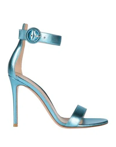Gianvito Rossi Woman Sandals Azure Size 8 Leather In Blue