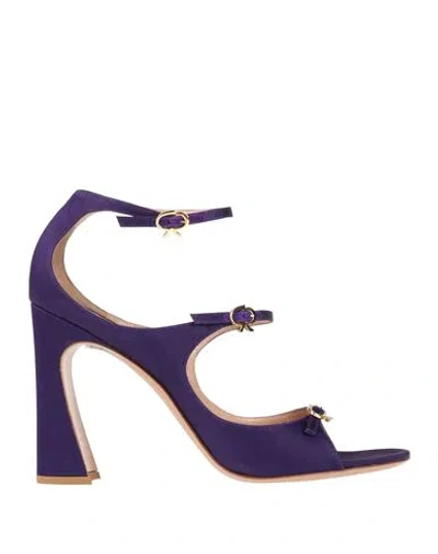 Gianvito Rossi Woman Sandals Dark Purple Size 6.5 Textile Fibers