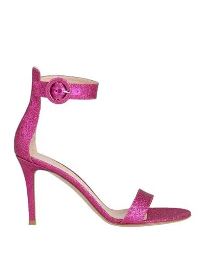Gianvito Rossi Woman Sandals Fuchsia Size 8 Textile Fibers In Pink
