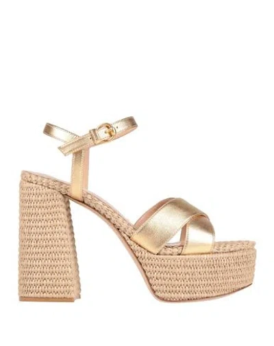 Gianvito Rossi Woman Sandals Gold Size 11 Leather, Textile Fibers In Brown