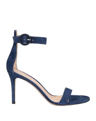 Gianvito Rossi Woman Sandals Navy Size 12 Leather In Blue