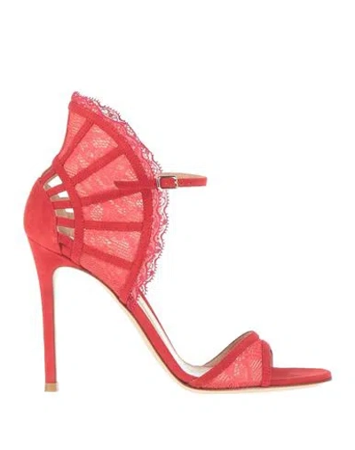 Gianvito Rossi Woman Sandals Red Size 8 Textile Fibers, Leather