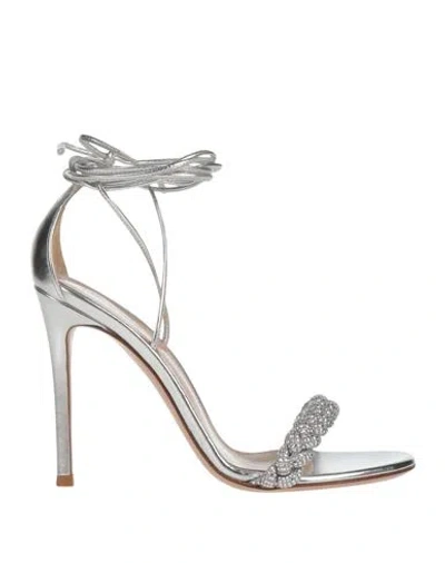 Gianvito Rossi Woman Sandals Silver Size 6 Soft Leather, Crystal In Metallic