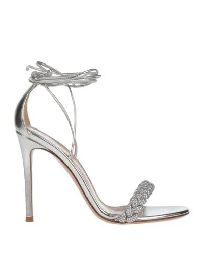 Gianvito Rossi Woman Sandals Silver Size 6 Soft Leather, Crystal