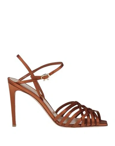 Gianvito Rossi Woman Sandals Tan Size 7.5 Textile Fibers In Brown