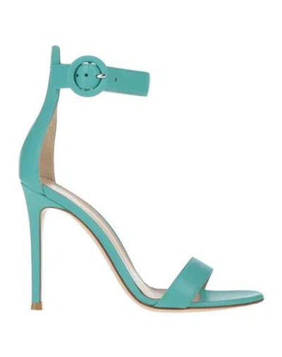 Gianvito Rossi Woman Sandals Turquoise Size 5 Soft Leather In Blue