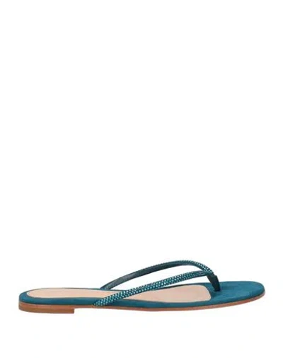 Gianvito Rossi Woman Thong Sandal Emerald Green Size 5 Leather In Blue