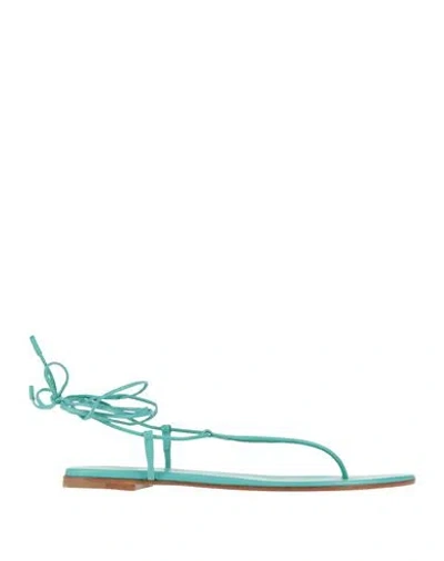 Gianvito Rossi Woman Thong Sandal Turquoise Size 8 Soft Leather In Blue