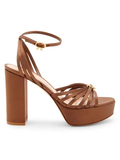 Gianvito Rossi Women's 100mm Crepe Satin Platform Sandals In Brown
