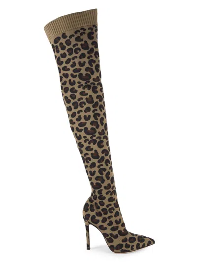Gianvito Rossi Women's 100mm Leopard-print Textile Over-the-knee Boots In Multi