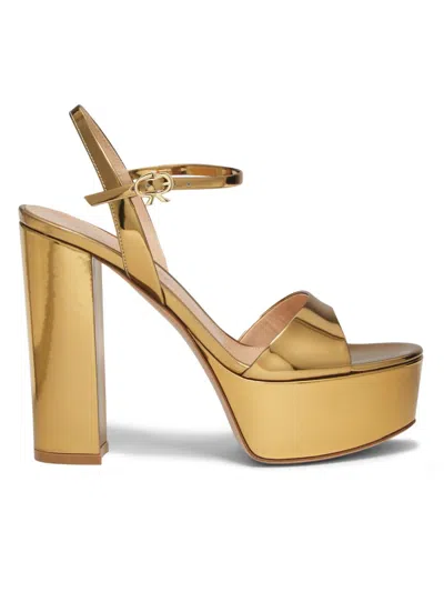 Gianvito Rossi Women's 120mm Metallic Leather Platform Sandals In Gold