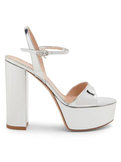 Gianvito Rossi Women's 120mm Metallic Leather Platform Sandals In Silver