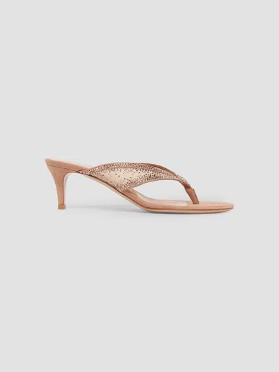 Gianvito Rossi Women's 55mm Crystal-embellished Suede & Organza Sandals In Light Beige