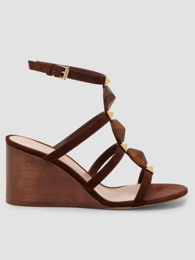 Gianvito Rossi Women's 70mm Beaded Suede Wedges In Brown