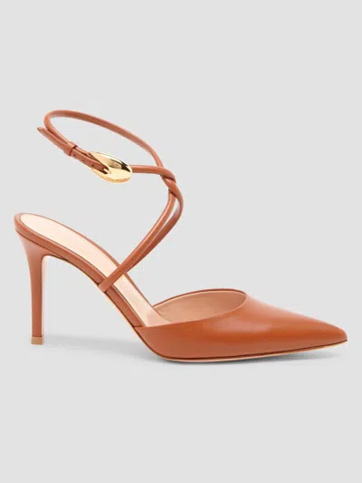 Gianvito Rossi Twist Ankle Strap Pointed Toe Pump In Brown