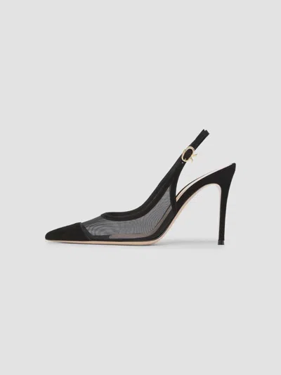 Gianvito Rossi Women's 95mm Suede & Mesh Slingback Pumps In Black