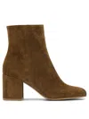 Gianvito Rossi Block Heel Suede Ankle Boots In Brown